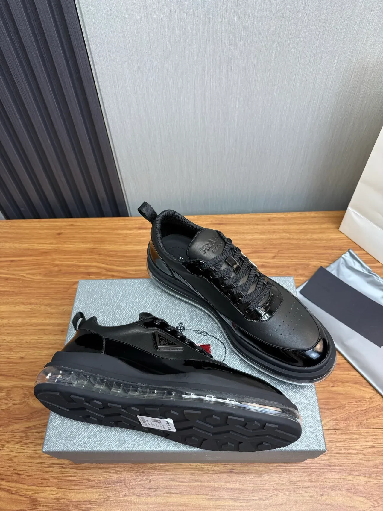 Prada Cloudbust Black Patent and Matte Leather Lifestyle Sneakers 8