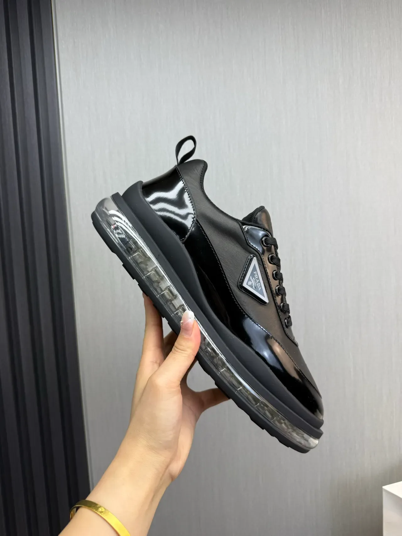Prada Cloudbust Black Patent and Matte Leather Lifestyle Sneakers 9