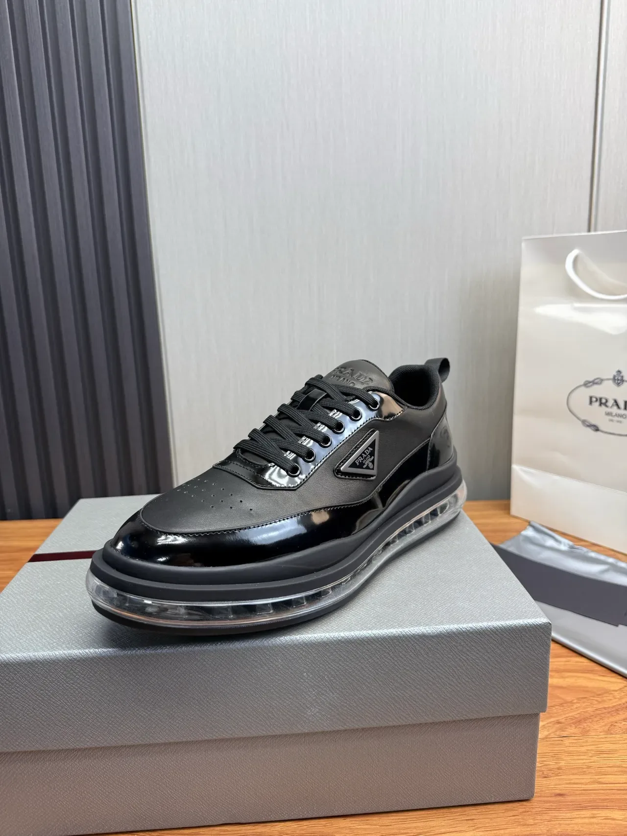 Prada Cloudbust Black Patent and Matte Leather Lifestyle Sneakers 11