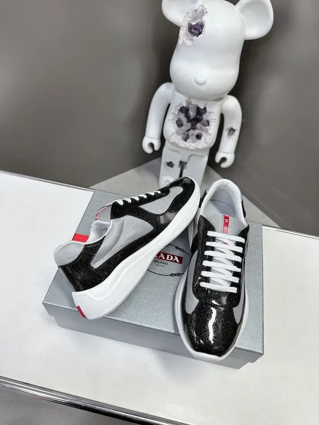 Prada Cloudbust Black White Glossy Patent Leather Mesh Paneling Lifestyle Sneakers 4