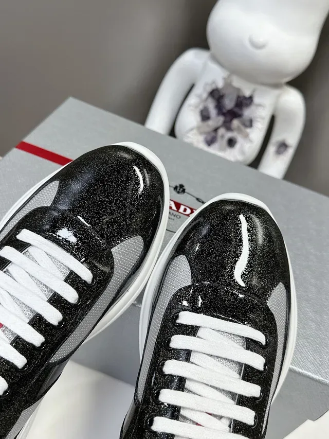 Prada Cloudbust Black White Glossy Patent Leather Mesh Paneling Lifestyle Sneakers 6