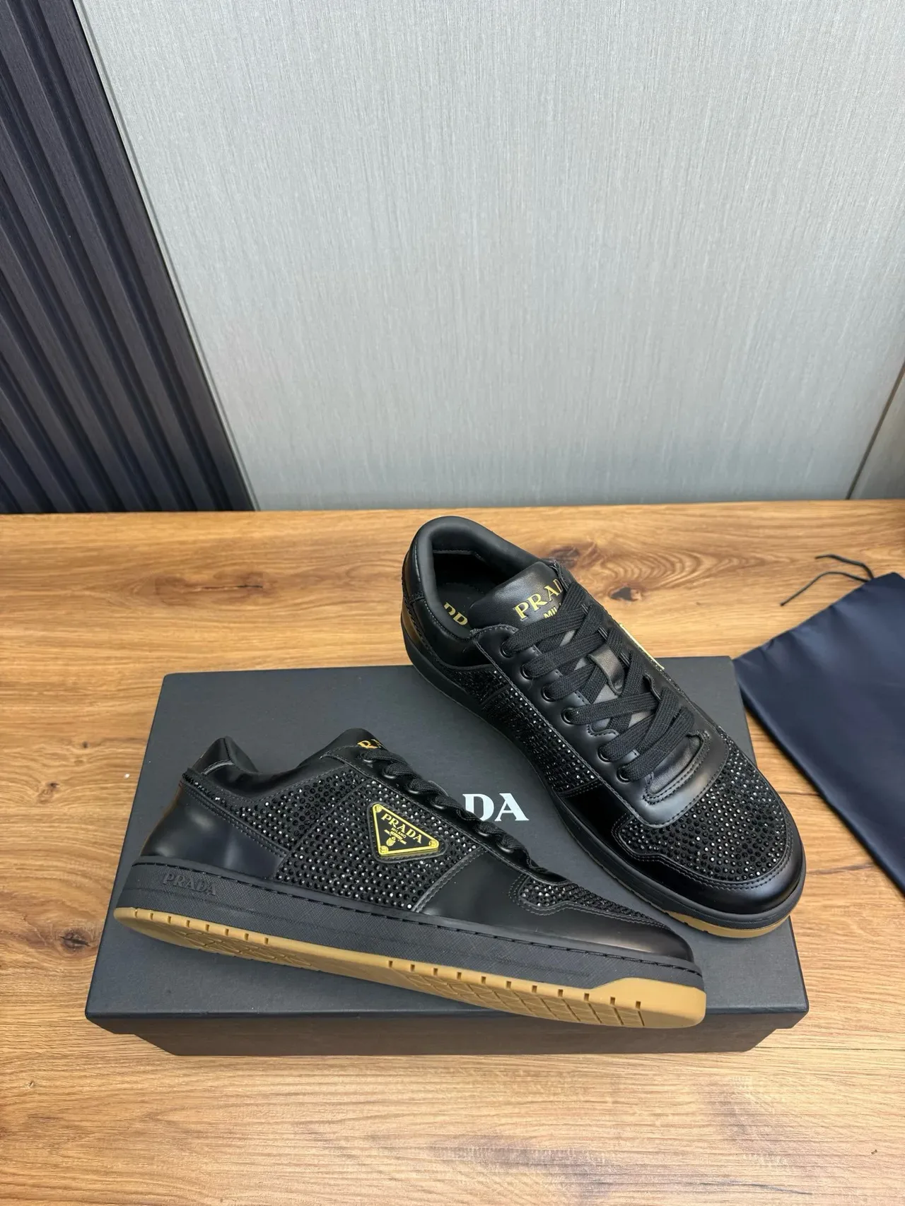Prada Cloudbust Crystal-Embellished Black Lifestyle Sneakers 4