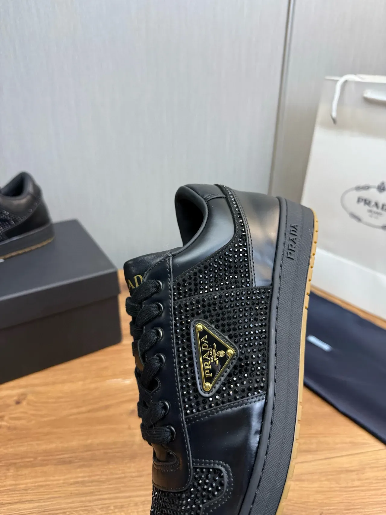 Prada Cloudbust Crystal-Embellished Black Lifestyle Sneakers 7