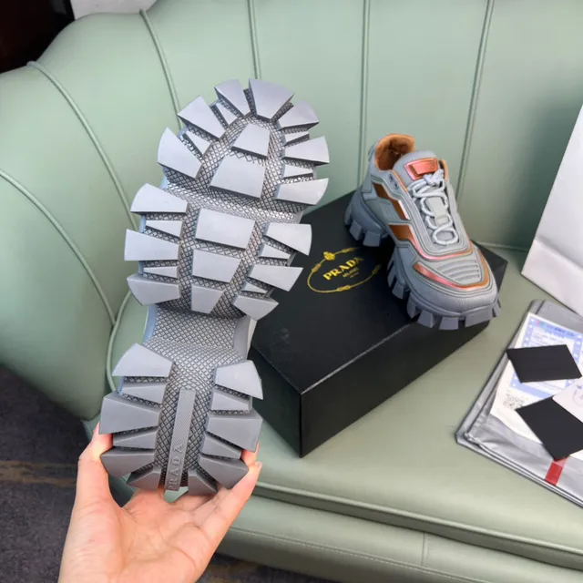 Prada Cloudbust Gray and Orange Chunky Sneakers 2
