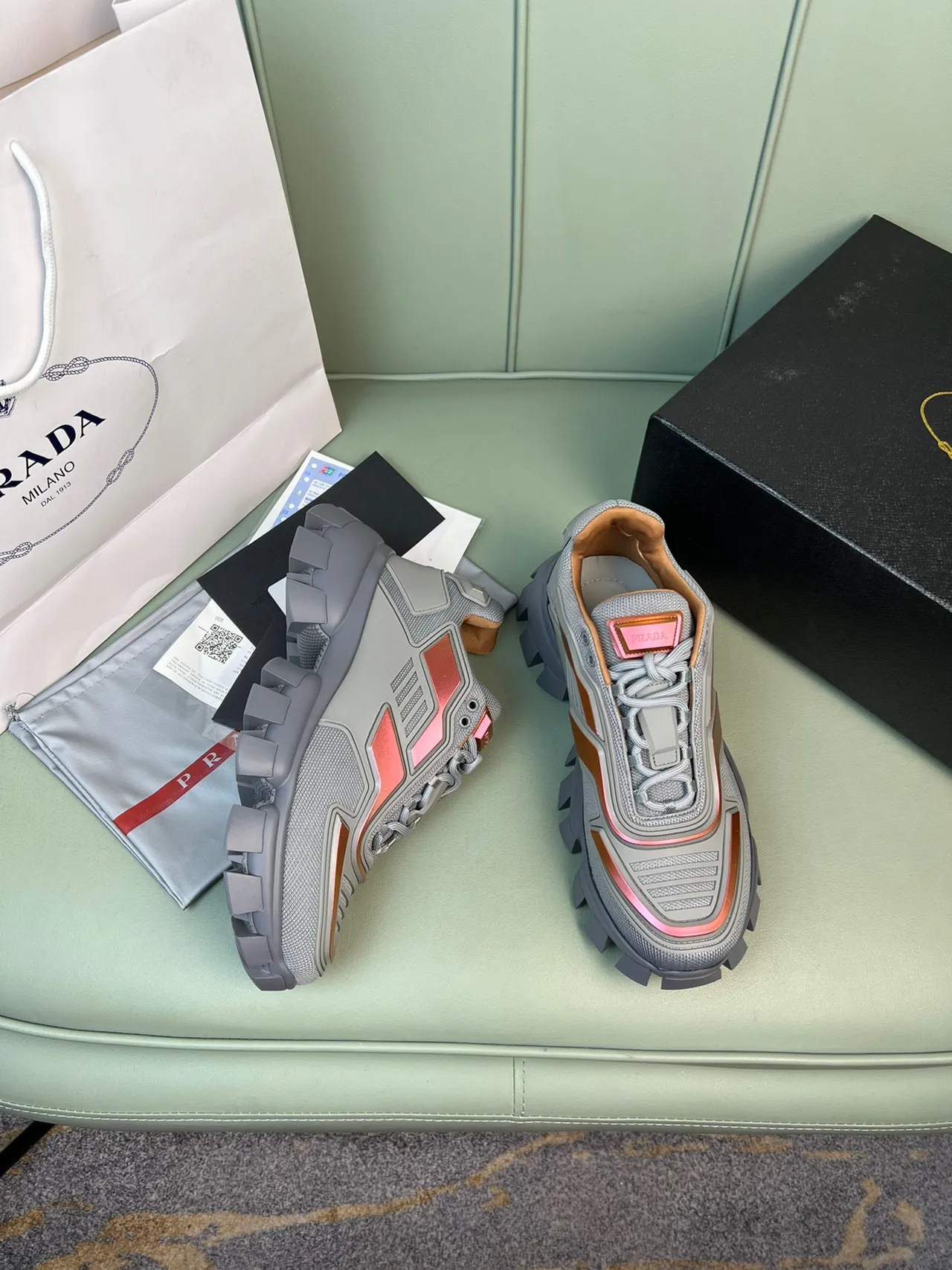 Prada Cloudbust Gray and Orange Chunky Sneakers 6