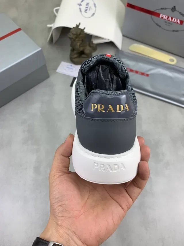 Prada Cloudbust Gray Red Mesh And Synthetic Upper Platform Sole Lifestyle Sneakers 4