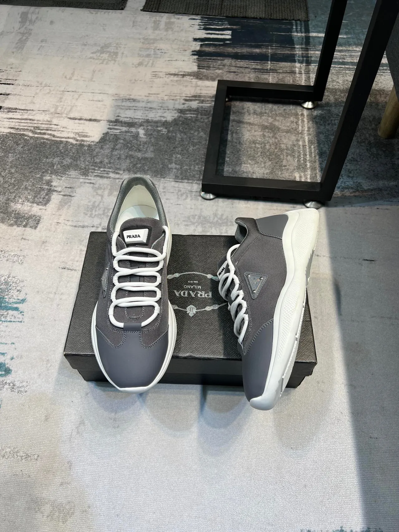 Prada Cloudbust Gray White Low-Top Textile-and-Synthetic Upper Lifestyle Sneakers 4