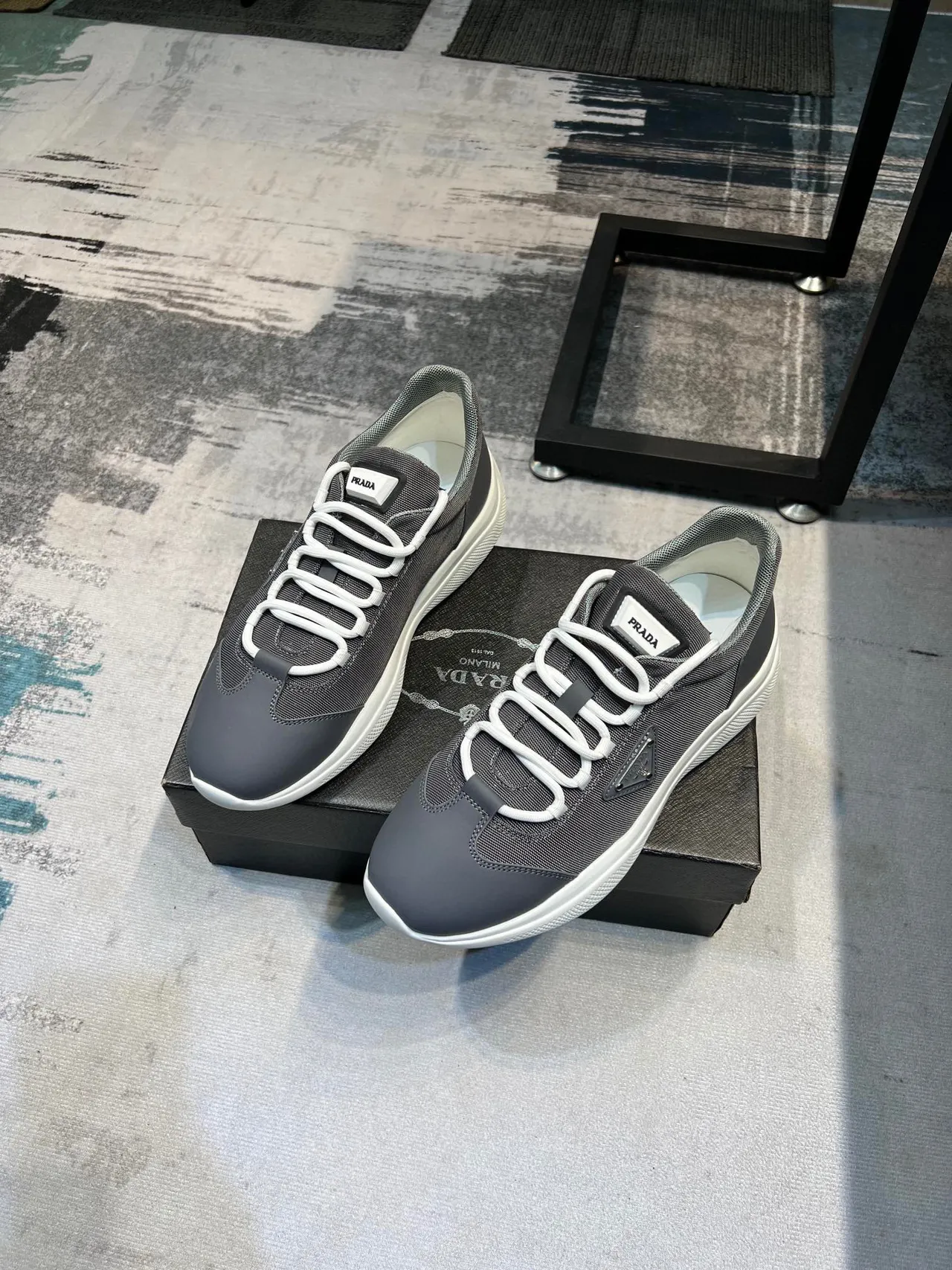 Prada Cloudbust Gray White Low-Top Textile-and-Synthetic Upper Lifestyle Sneakers 5