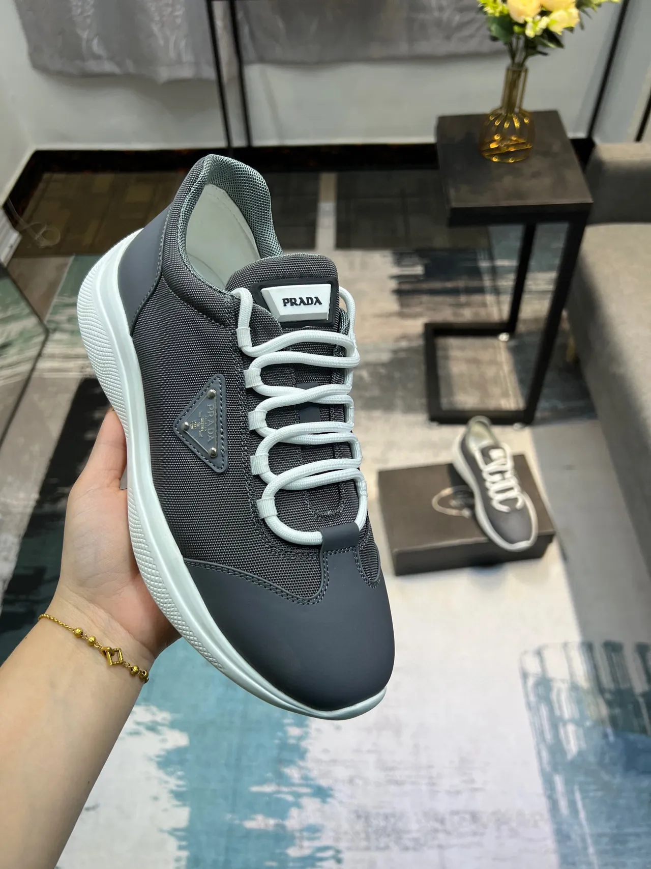 Prada Cloudbust Gray White Low-Top Textile-and-Synthetic Upper Lifestyle Sneakers 6