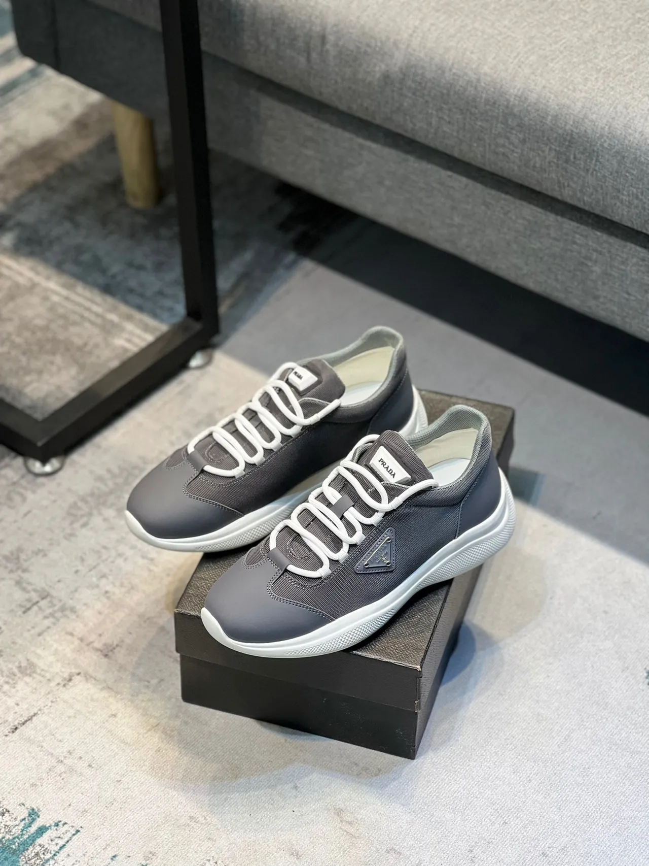 Prada Cloudbust Gray White Low-Top Textile-and-Synthetic Upper Lifestyle Sneakers 7