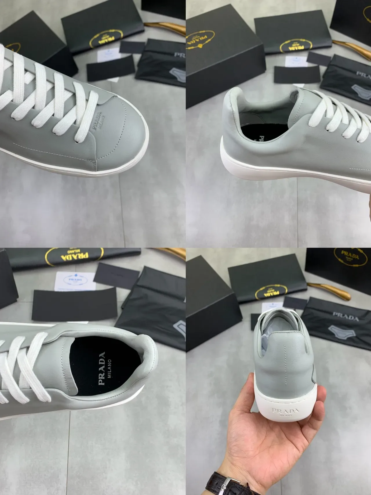 Prada Cloudbust Gray White Minimalist Smooth Leather Upper Lifestyle Sneakers 2
