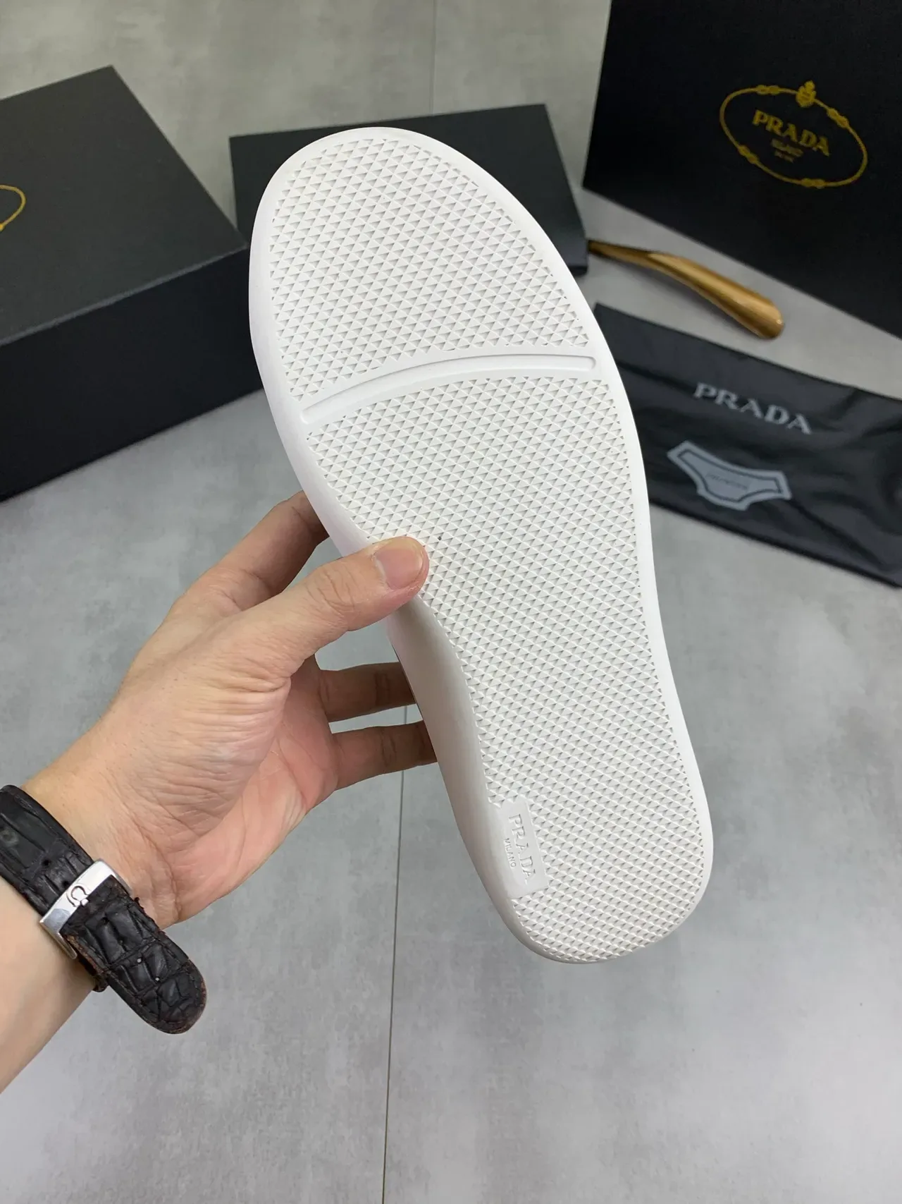 Prada Cloudbust Gray White Minimalist Smooth Leather Upper Lifestyle Sneakers 3