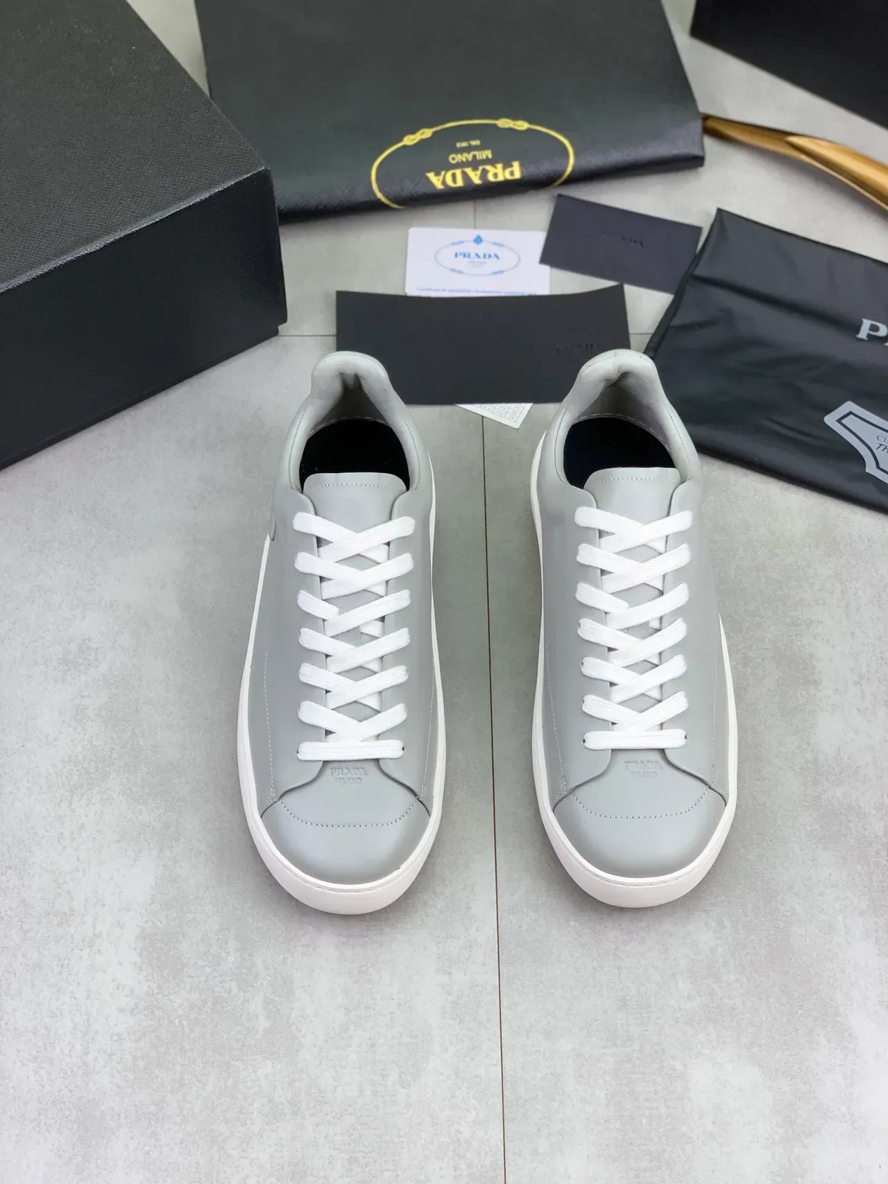 Prada Cloudbust Gray White Minimalist Smooth Leather Upper Lifestyle Sneakers 4