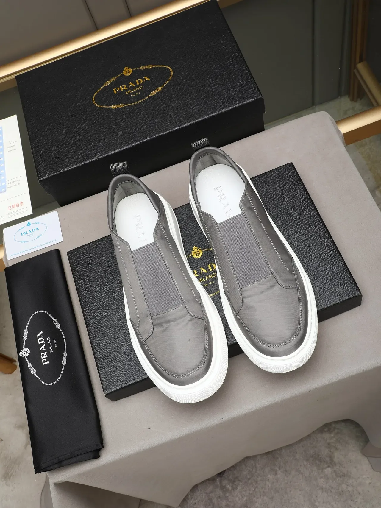 Prada Cloudbust Gray White Slip-On Elastic Gusset Lifestyle Sneakers 2