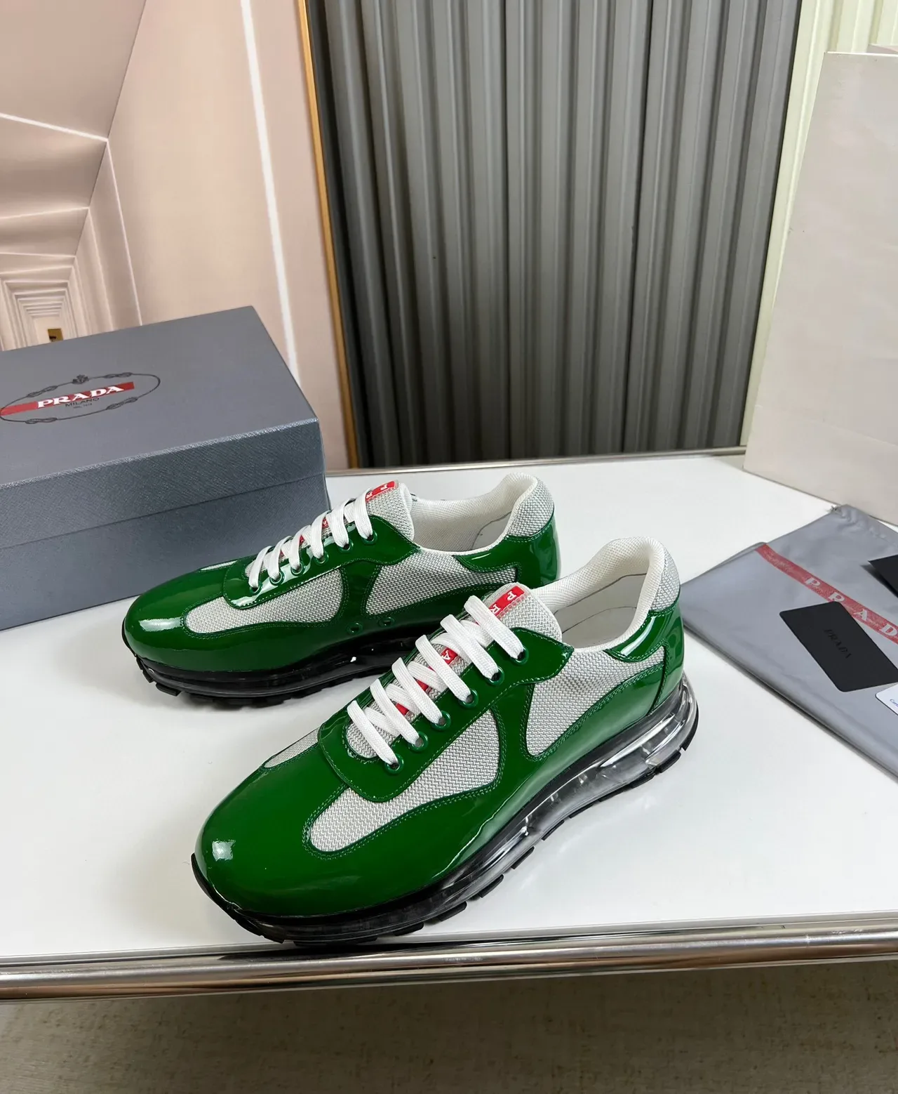 Prada Cloudbust Green Patent Leather Mesh Lifestyle Sneaker 8