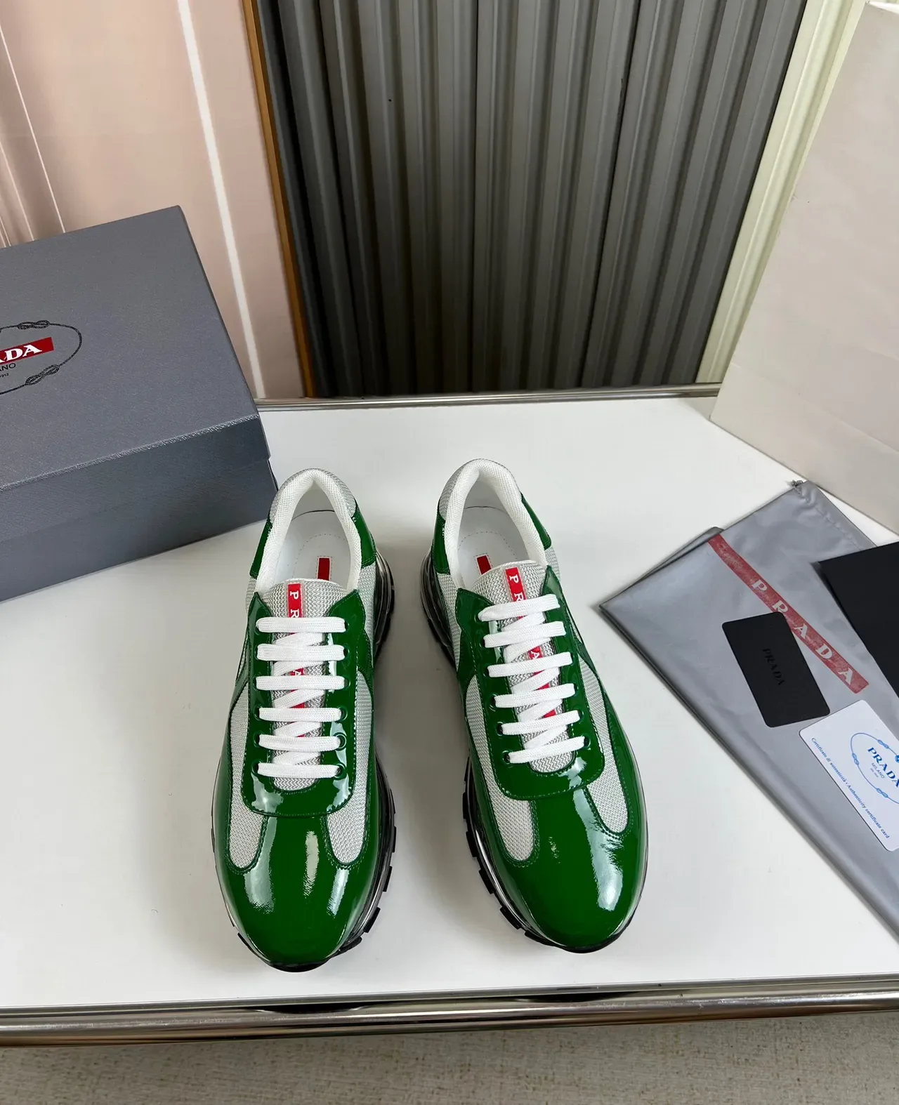 Prada Cloudbust Green Patent Leather Mesh Lifestyle Sneaker 9