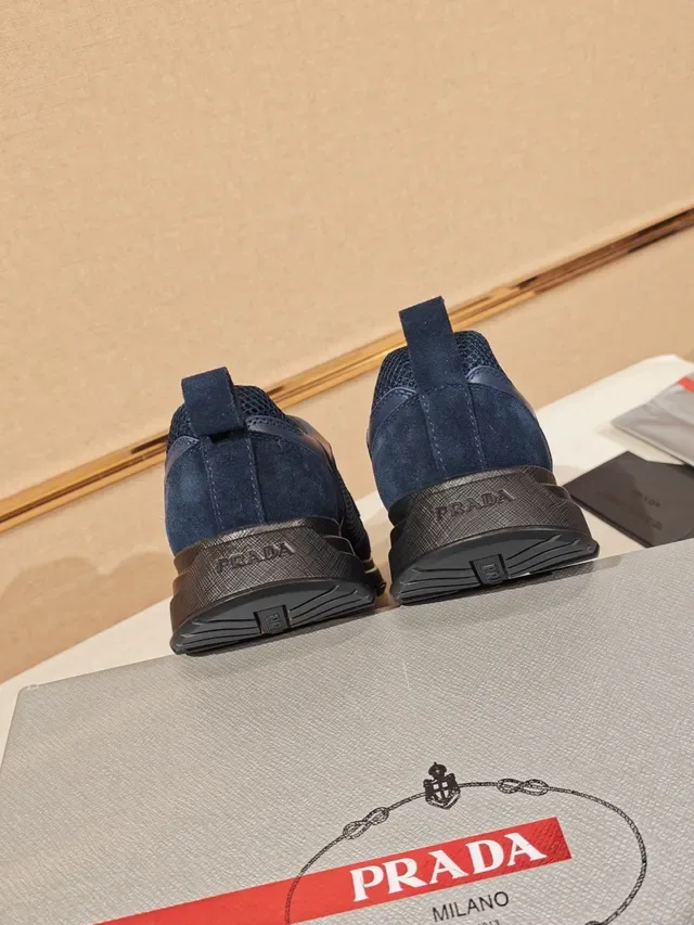 Prada Cloudbust Navy Black Mesh And Leather Panel Construction Triangular Logo Plaque Lifestyle Sneakers 3