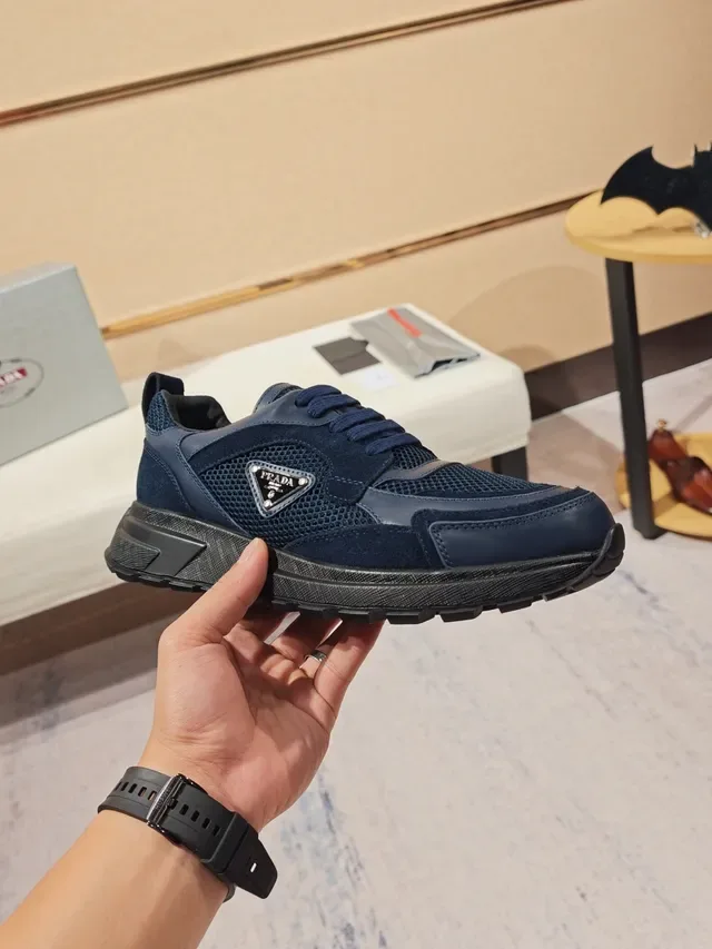 Prada Cloudbust Navy Black Mesh And Leather Panel Construction Triangular Logo Plaque Lifestyle Sneakers 4