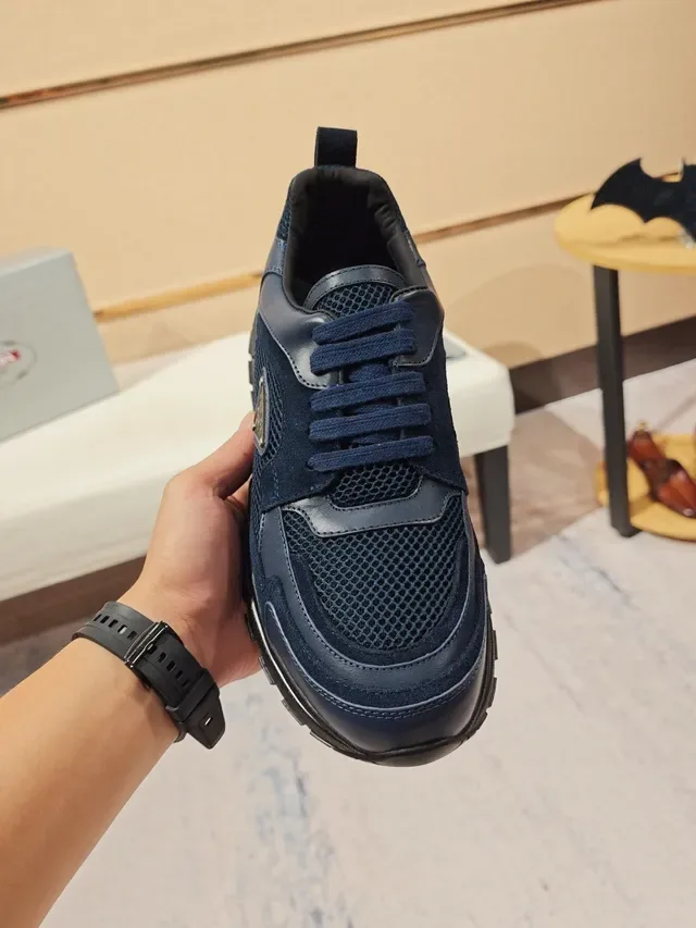 Prada Cloudbust Navy Black Mesh And Leather Panel Construction Triangular Logo Plaque Lifestyle Sneakers 5