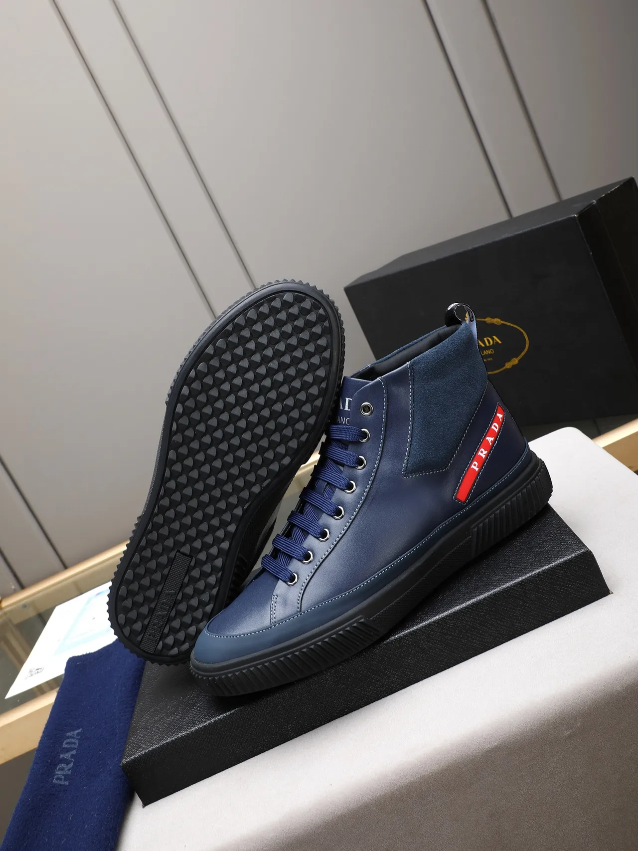 Prada Cloudbust Navy Blue High-Top Lifestyle Sneaker 4