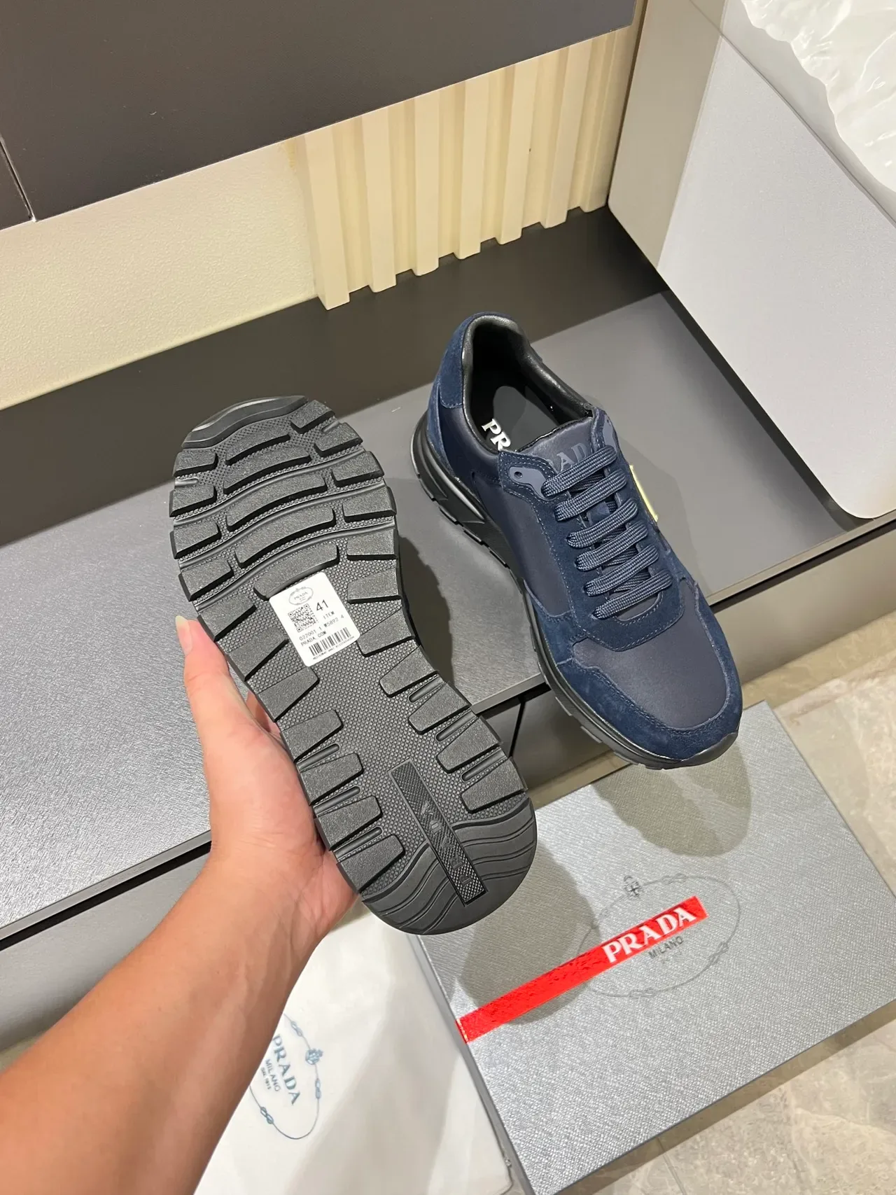 Prada Cloudbust Navy Blue Suede and Leather Lifestyle Sneakers 3