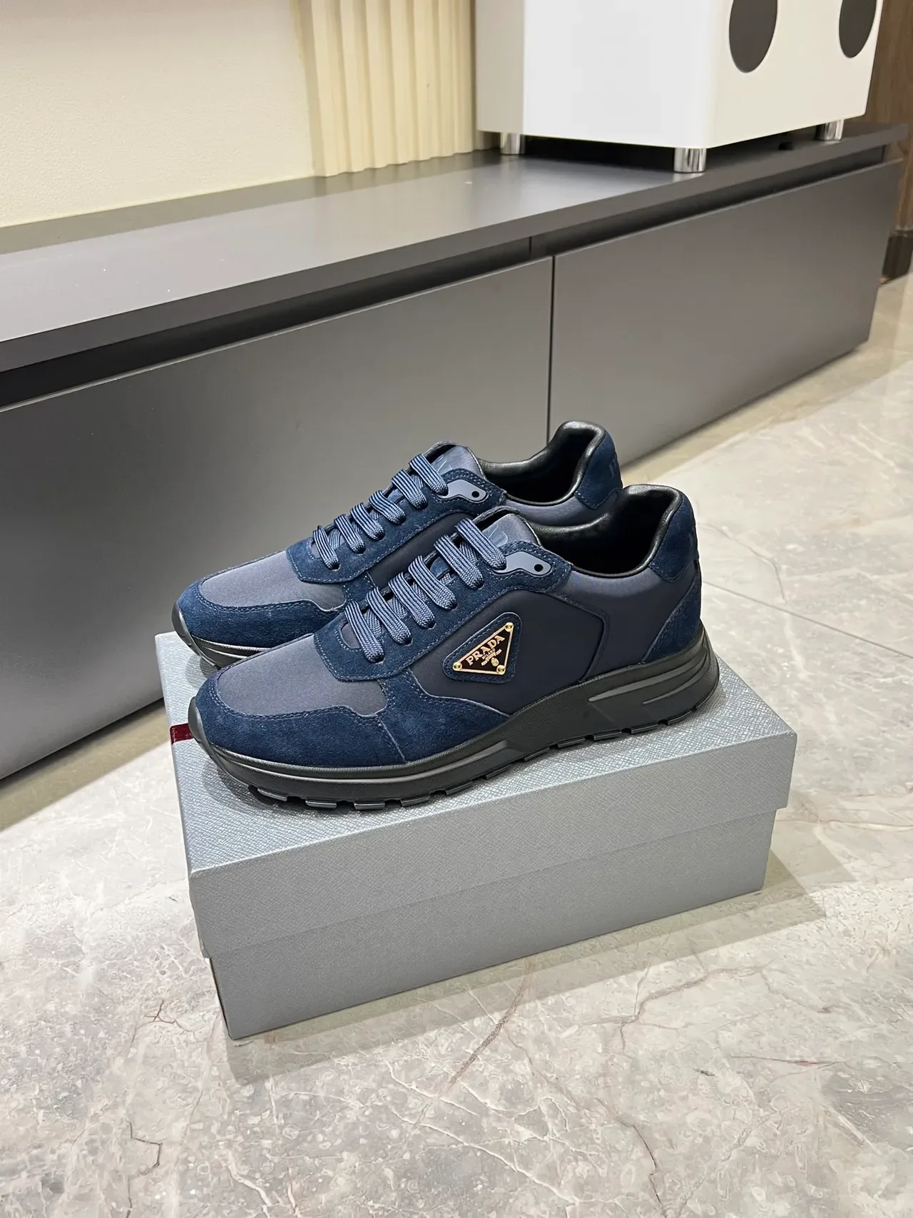 Prada Cloudbust Navy Blue Suede and Leather Lifestyle Sneakers 4