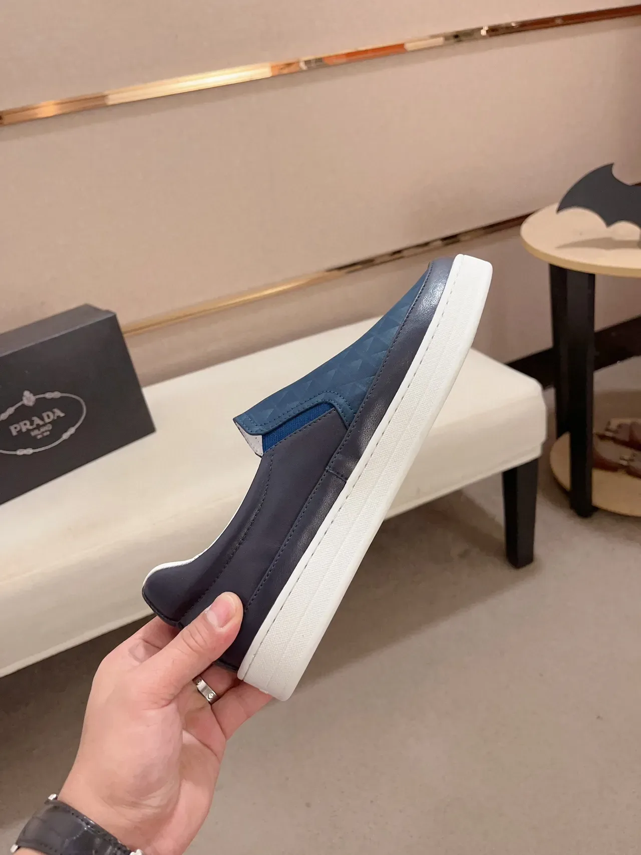 Prada Cloudbust Navy White Slip-On Quilted Vamp Loafer 5