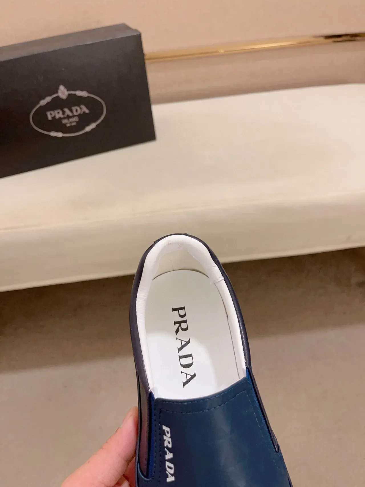 Prada Cloudbust Navy White Slip-On Quilted Vamp Loafer 6
