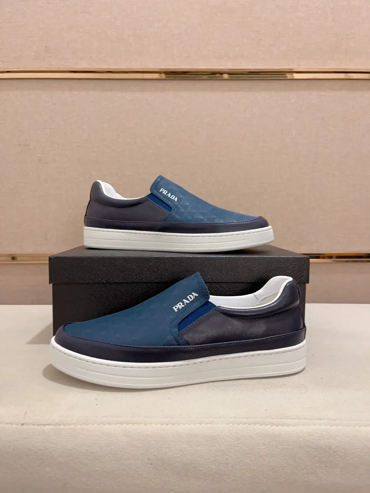 Prada Cloudbust Navy White Slip-On Quilted Vamp Loafer 7