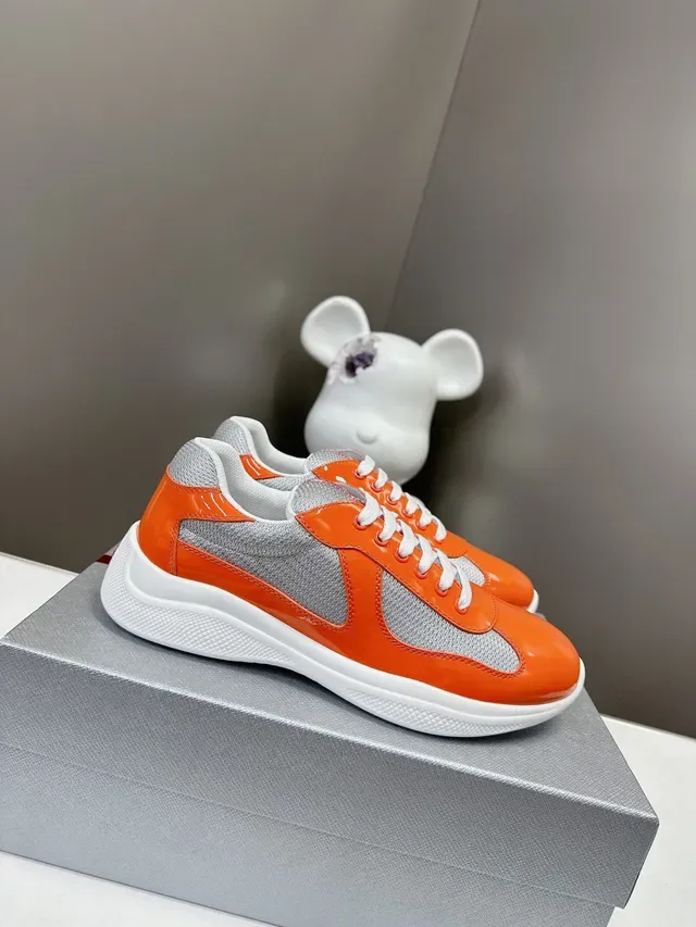 Prada Cloudbust Sneakers Lifestyle Orange Gris Cuir Patenté Brillant Panneaux de Malla 2