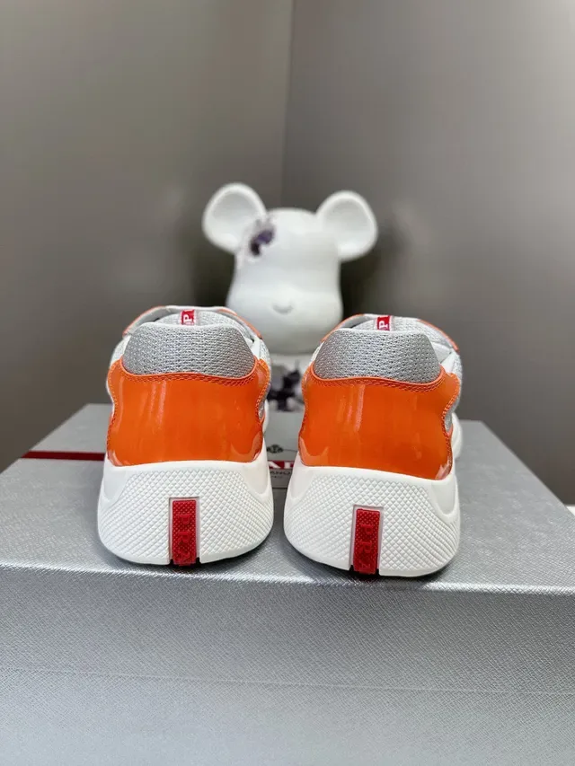 Prada Cloudbust Sneakers Lifestyle Orange Gris Cuir Patenté Brillant Panneaux de Malla 7