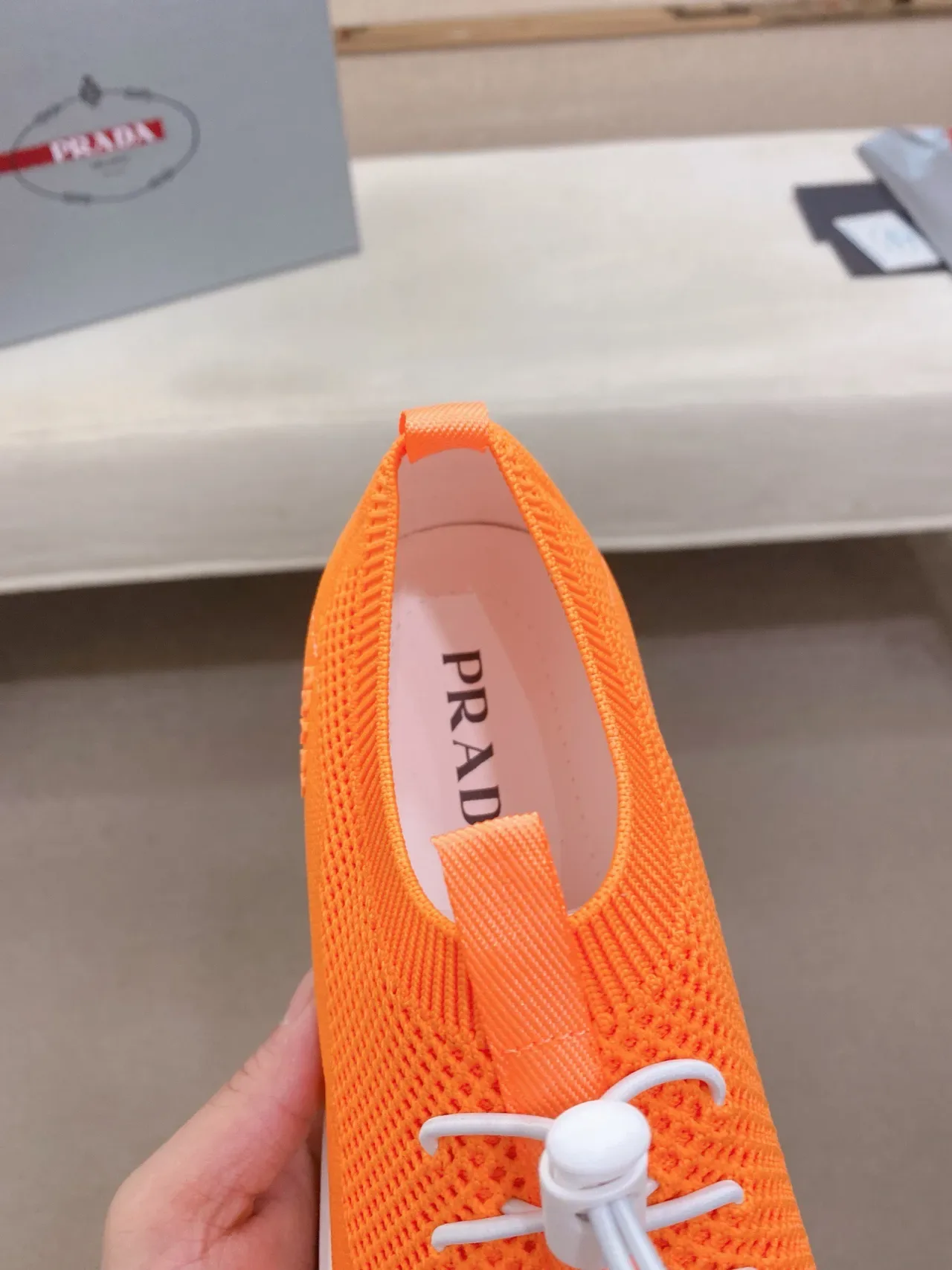 Prada Cloudbust Orange White Knit Sock-Fit Upper Toggle-Lace System Lifestyle Sneakers 6