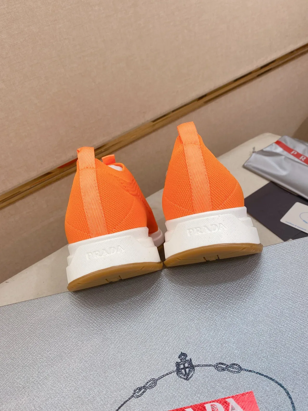 Prada Cloudbust Orange White Knit Sock-Fit Upper Toggle-Lace System Lifestyle Sneakers 8