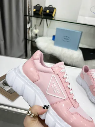 Prada Cloudbust Pink White Glossy Patent Upper Ridged Sole Chunky Sneakers 2