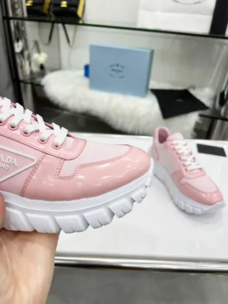 Prada Cloudbust Pink White Glossy Patent Upper Ridged Sole Chunky Sneakers 3