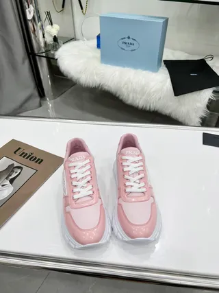 Prada Cloudbust Pink White Glossy Patent Upper Ridged Sole Chunky Sneakers 6