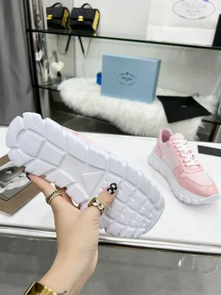 Prada Cloudbust Pink White Glossy Patent Upper Ridged Sole Chunky Sneakers 7