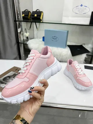 Prada Cloudbust Pink White Glossy Patent Upper Ridged Sole Chunky Sneakers 8