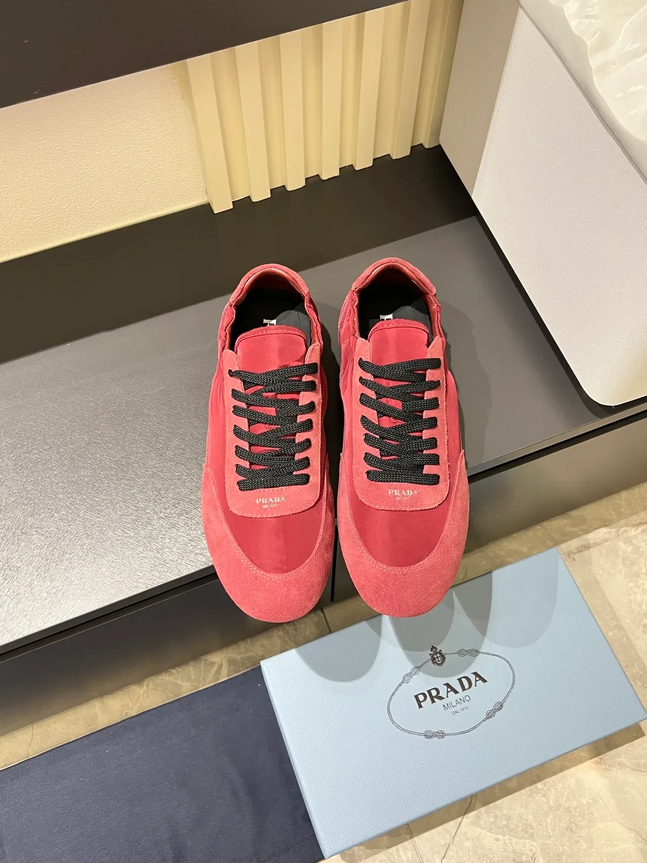 Prada Cloudbust Red Black Low-Top Mixed-Material Lifestyle Sneakers 5