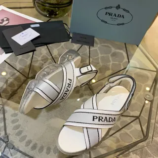 Prada Cloudbust White and Black Logo Strap Casual Sandals