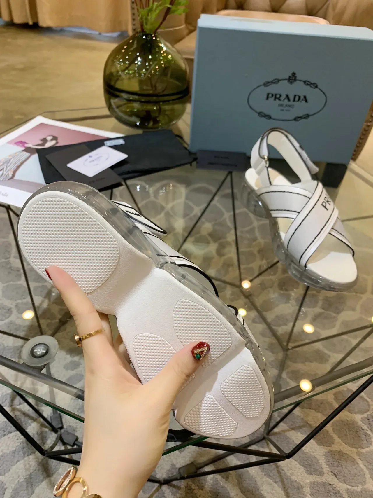 Prada Cloudbust White and Black Logo Strap Casual Sandals 4