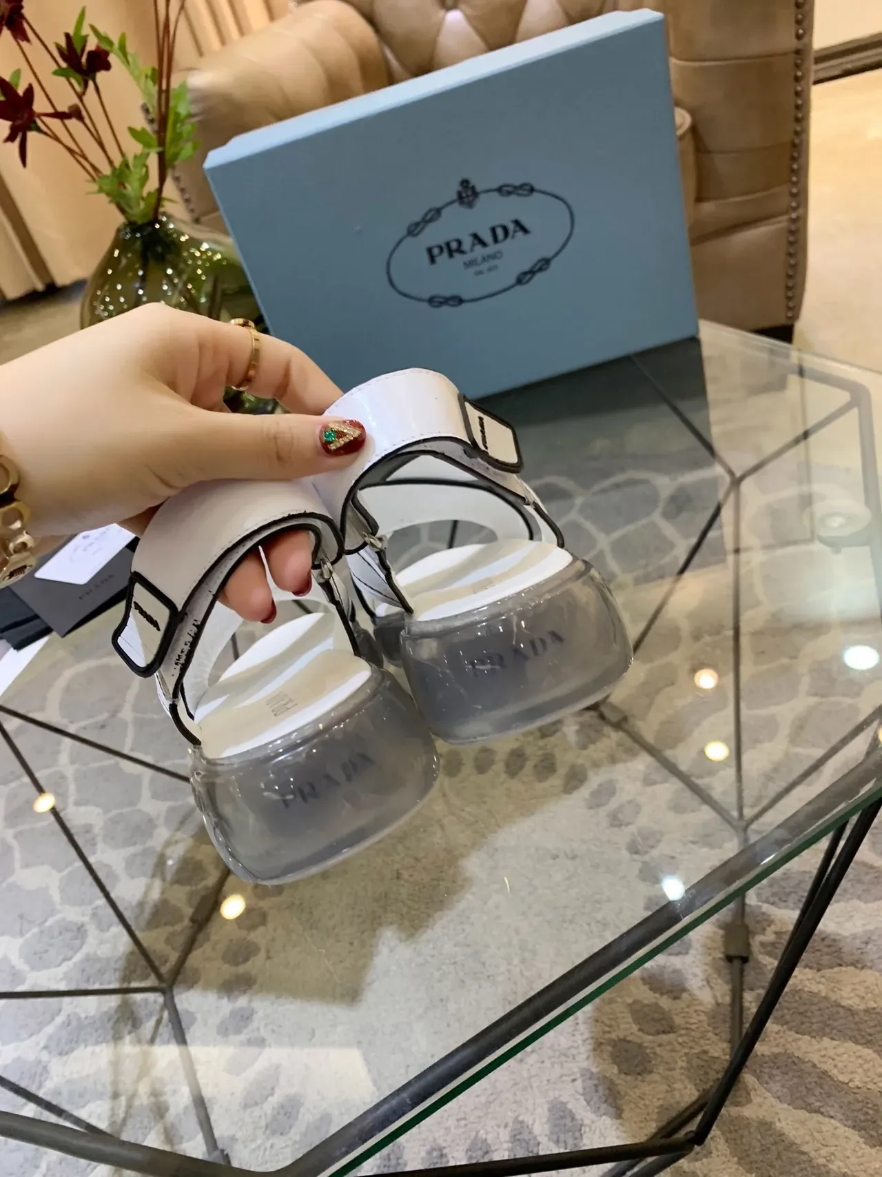 Prada Cloudbust White and Black Logo Strap Casual Sandals 5