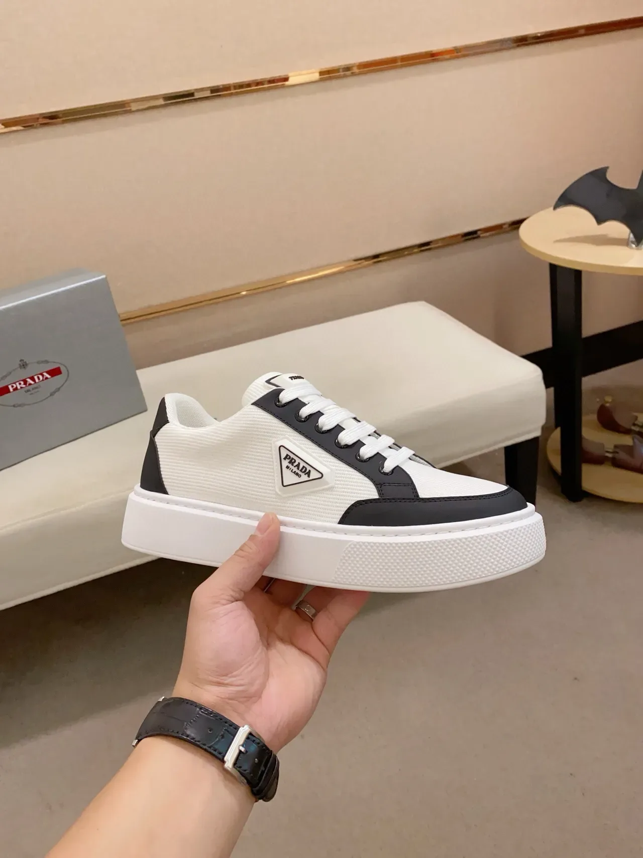 Prada Cloudbust White and Black Platform Lifestyle Sneakers 5
