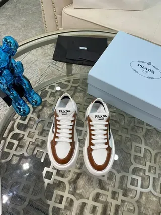 Prada Cloudbust White and Brown Leather Platform Lifestyle Sneakers 4