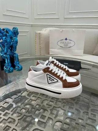 Prada Cloudbust White and Brown Leather Platform Lifestyle Sneakers 6