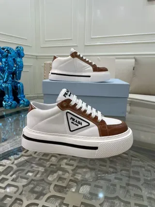 Prada Cloudbust White and Brown Leather Platform Lifestyle Sneakers 8