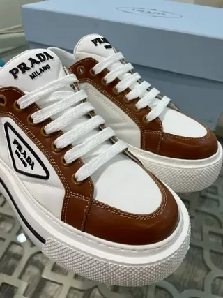 Prada Cloudbust White and Brown Leather Platform Lifestyle Sneakers 9