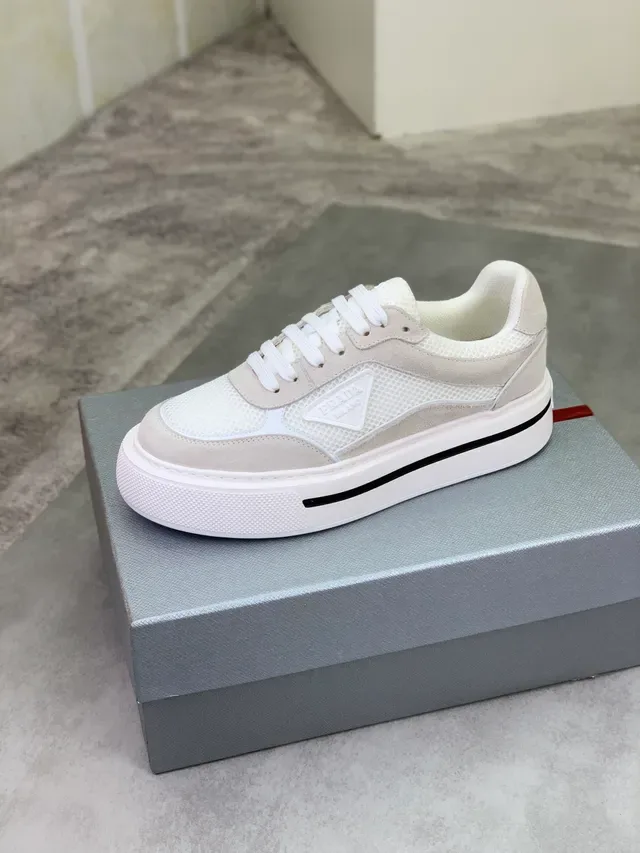 Prada Cloudbust White Beige Platform Sole Mesh And Suede Paneling Lifestyle Sneakers 4