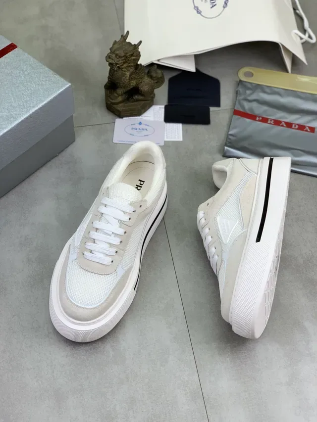 Prada Cloudbust White Beige Platform Sole Mesh And Suede Paneling Lifestyle Sneakers 5