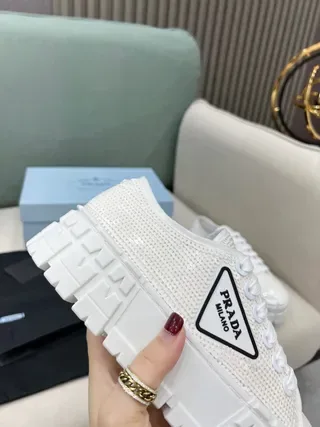 Prada Cloudbust White Glitter Mesh Lifestyle Sneakers 5